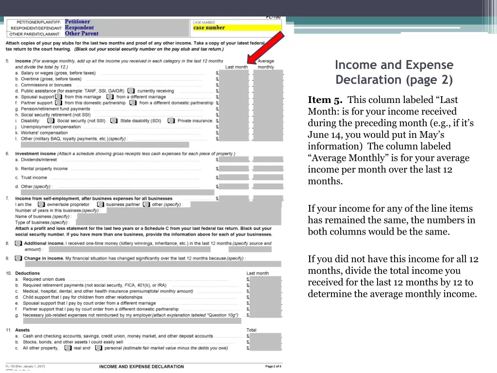 income and expense declaration page 2