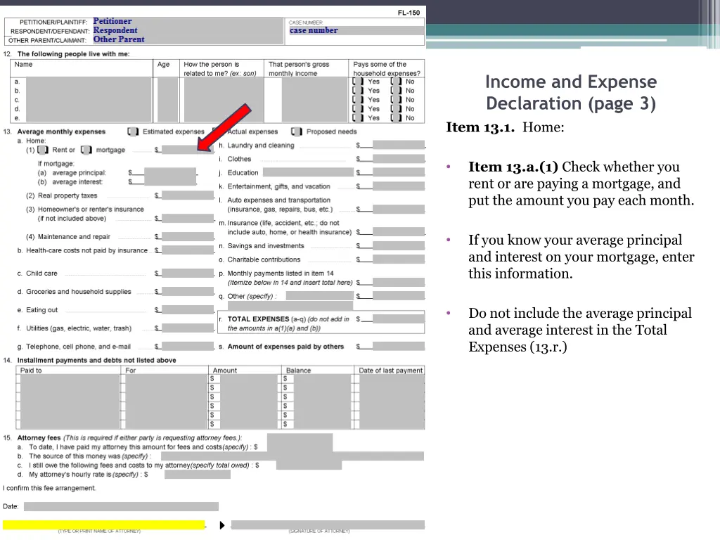 income and expense declaration page 3 item 1