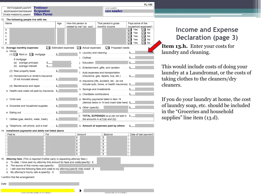 income and expense declaration page 3 item 2