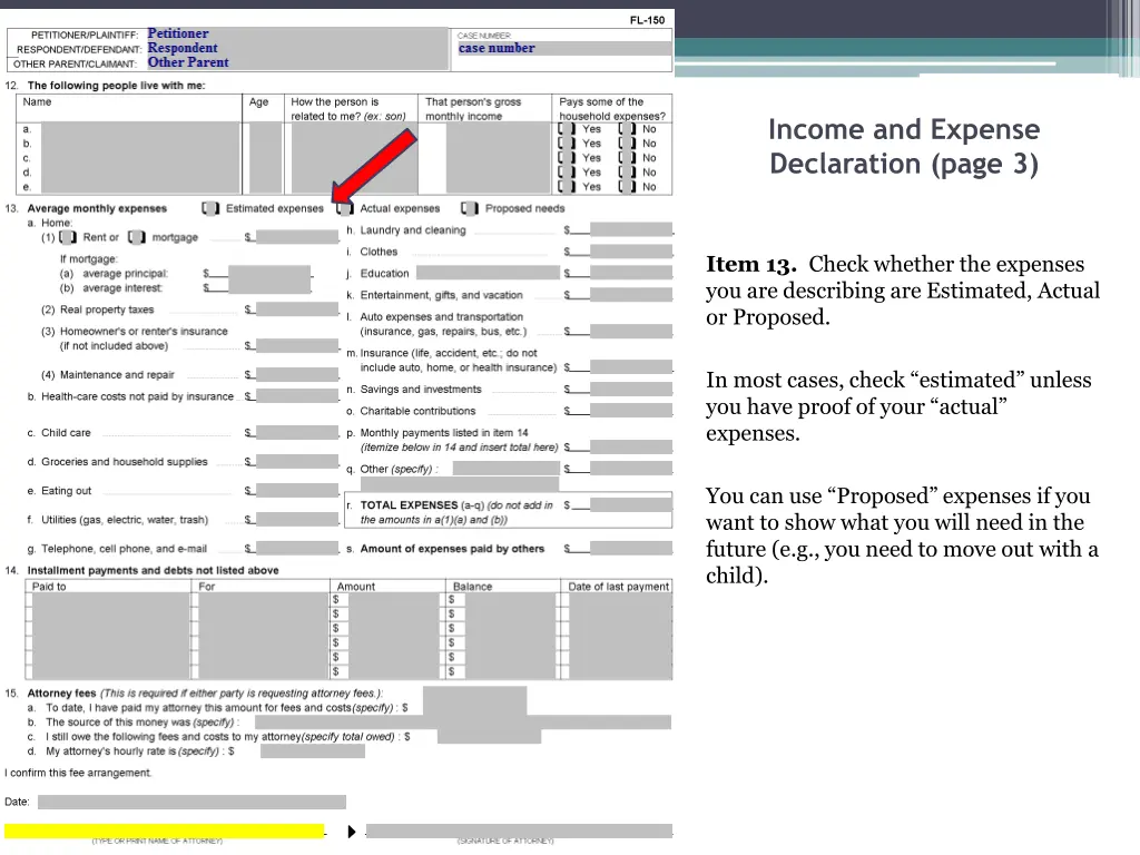 income and expense declaration page 3