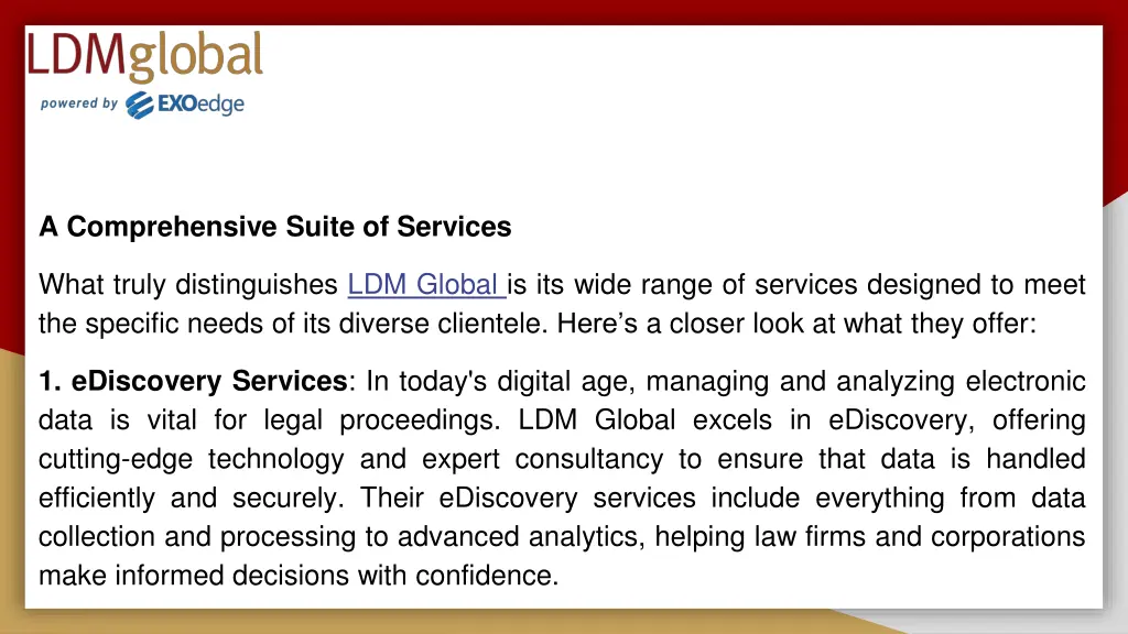 a comprehensive suite of services