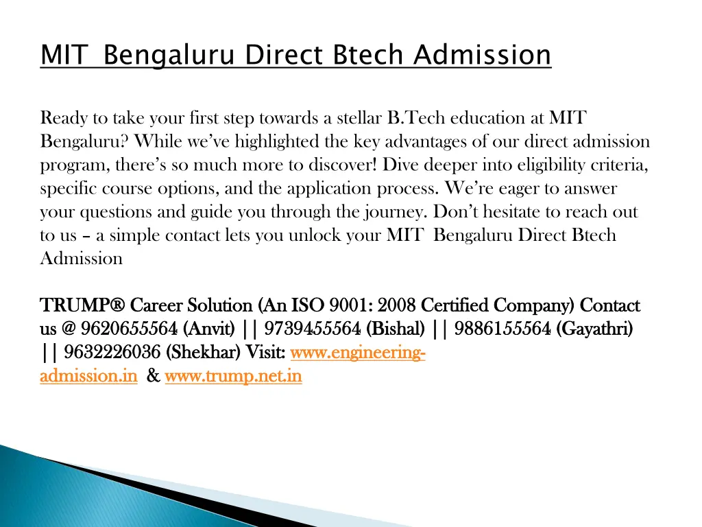 mit bengaluru direct btech admission