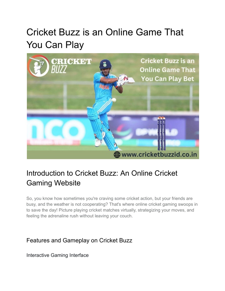 cricket buzz is an online game that you can play