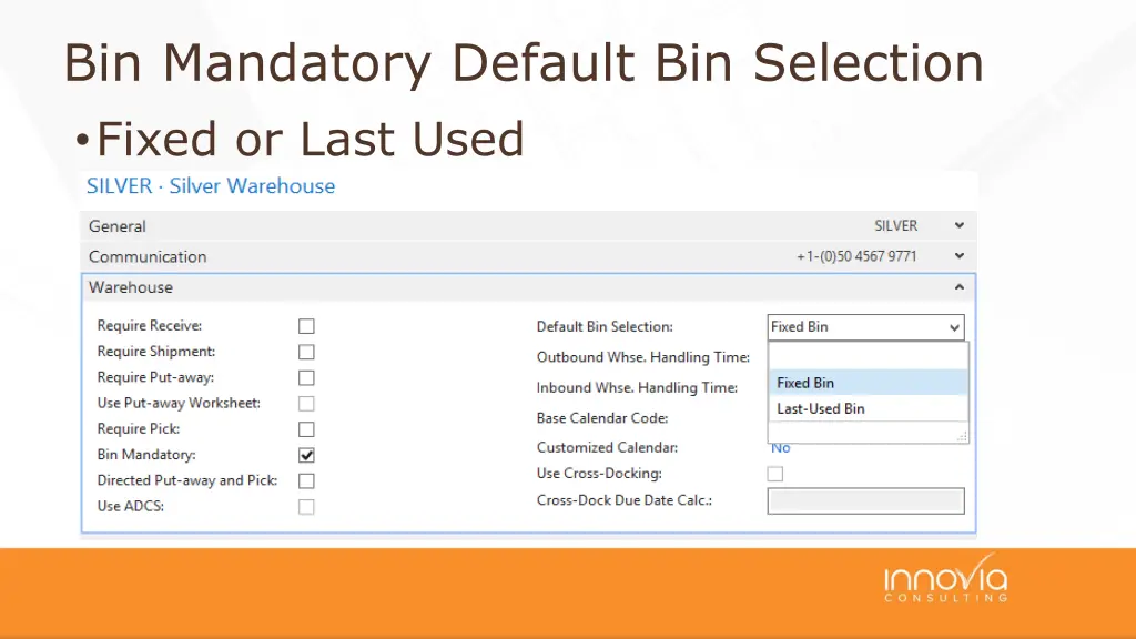 bin mandatory default bin selection