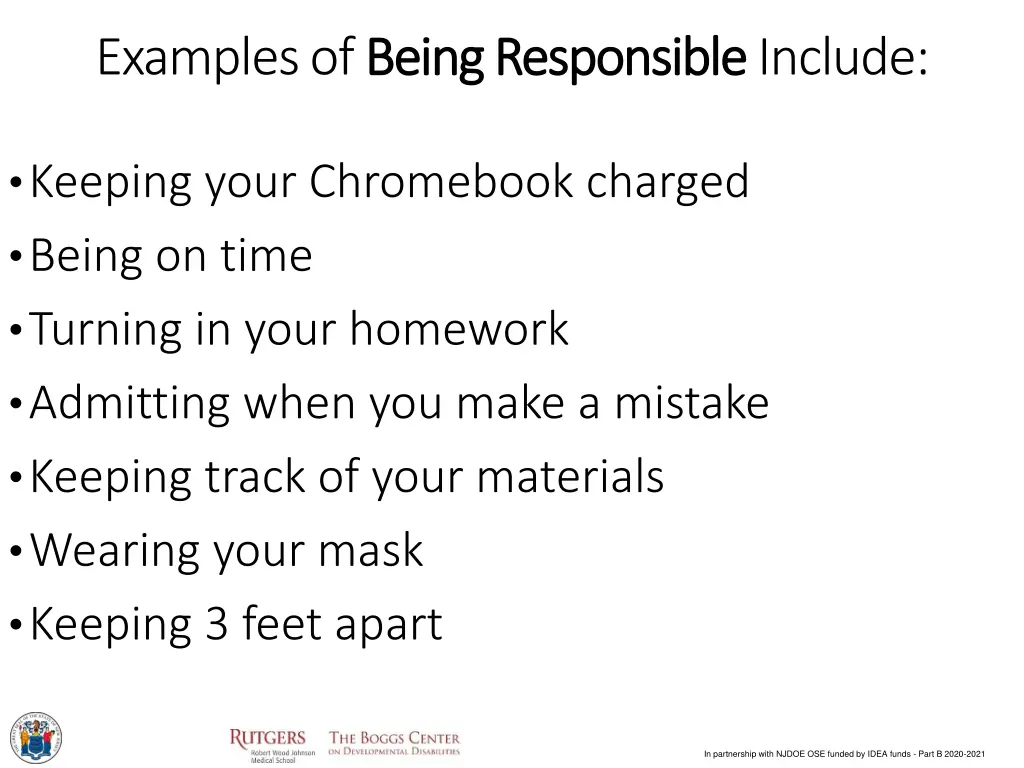 examples of being responsible being responsible