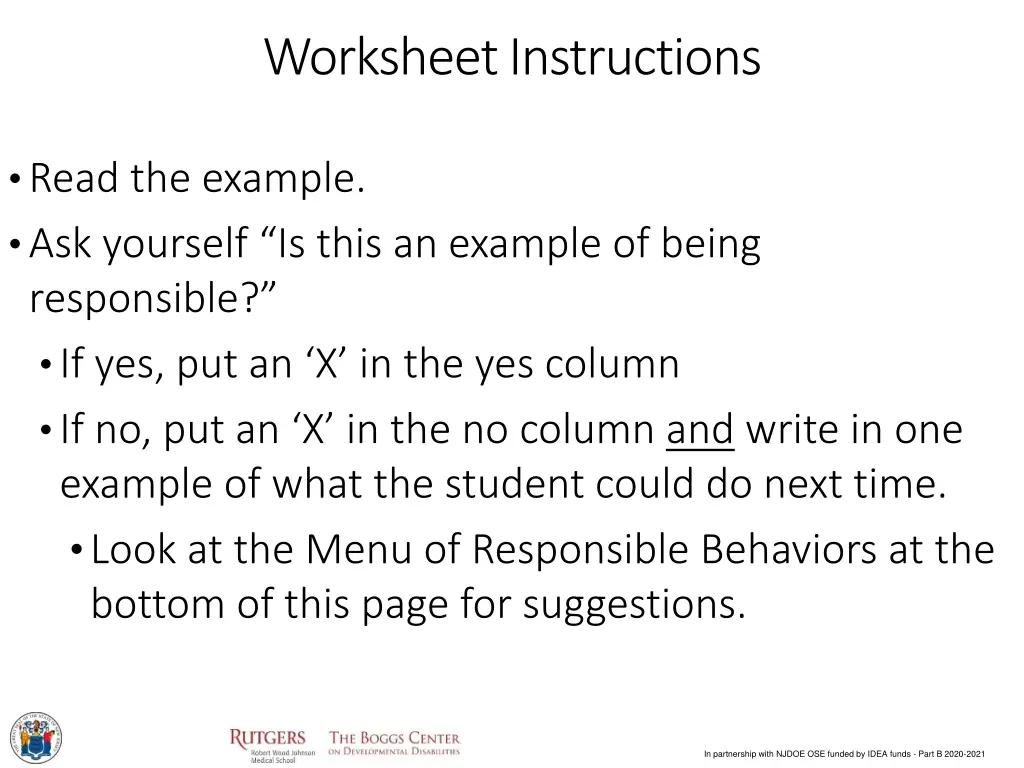 worksheet instructions