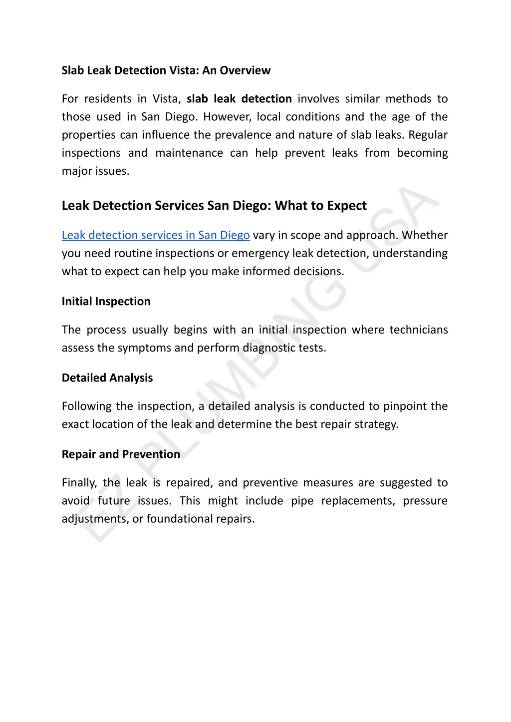 slab leak detection vista an overview