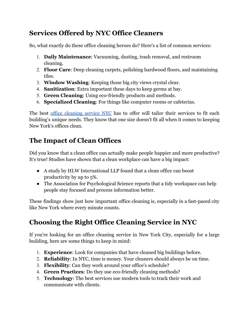 services offered by nyc office cleaners