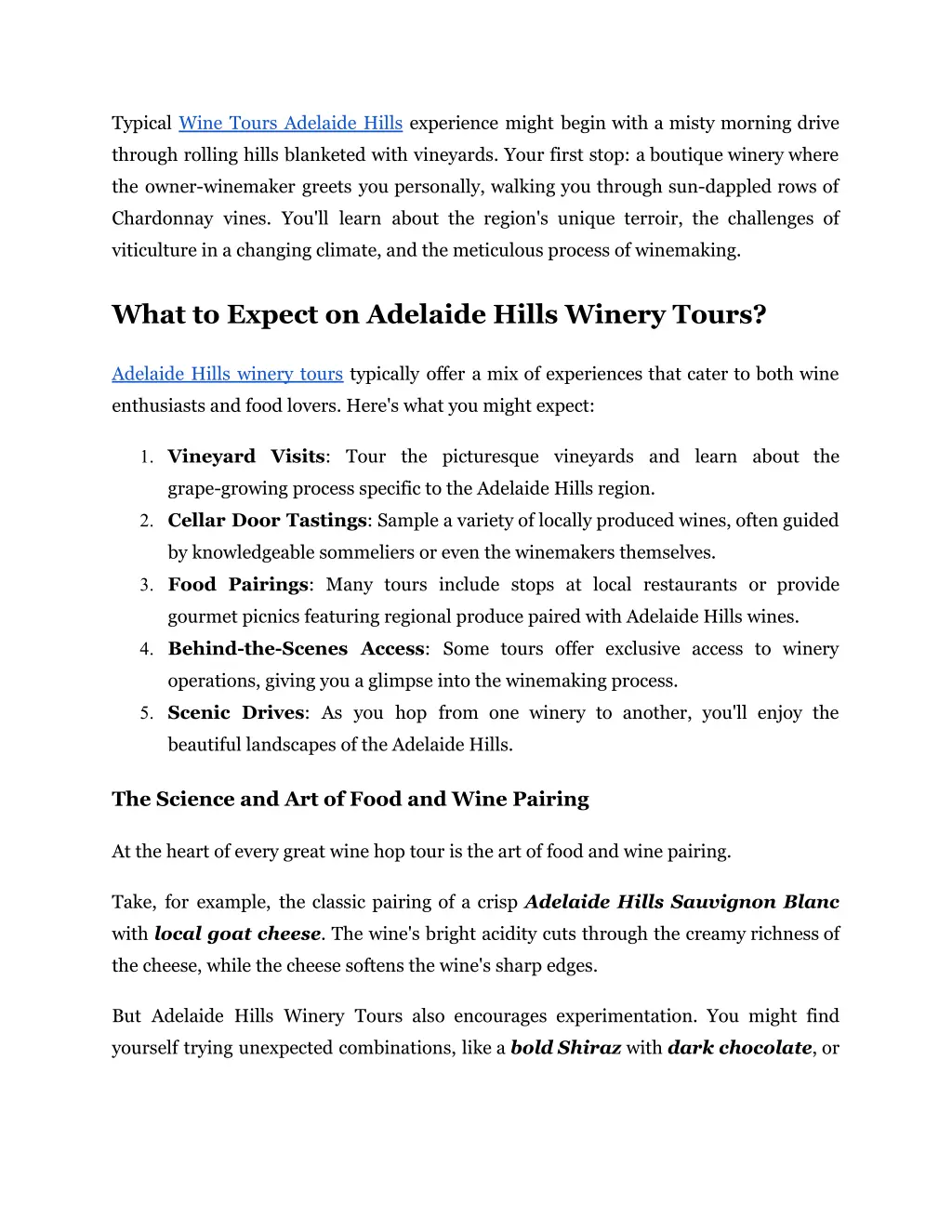 typical wine tours adelaide hills experience