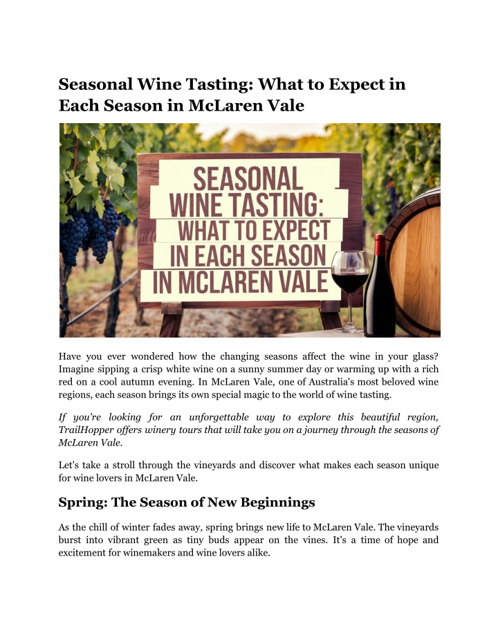 seasonal wine tasting what to expect in each