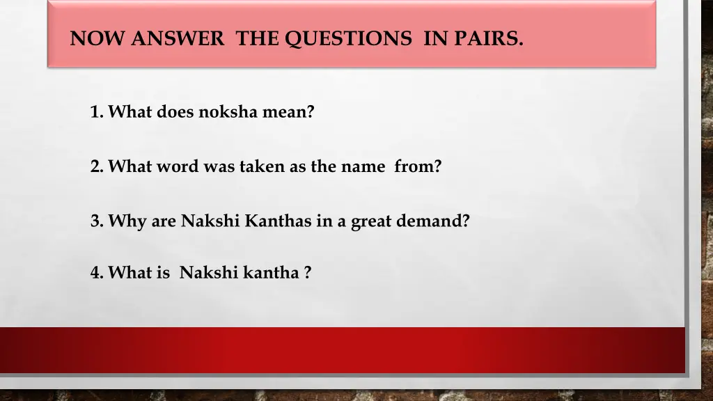 now answer the questions in pairs