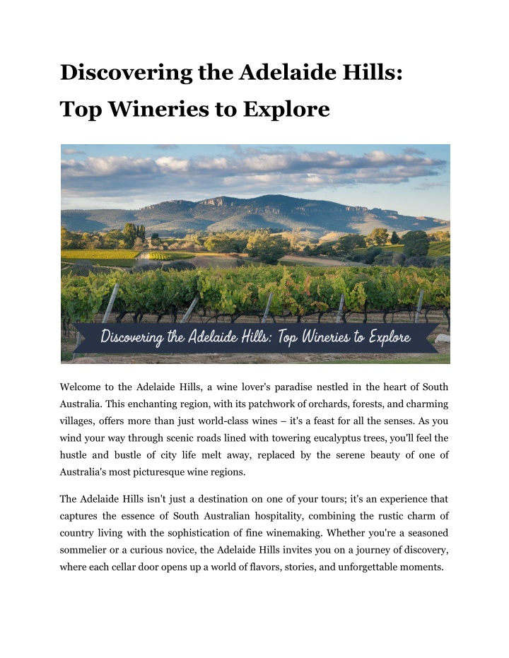 discovering the adelaide hills