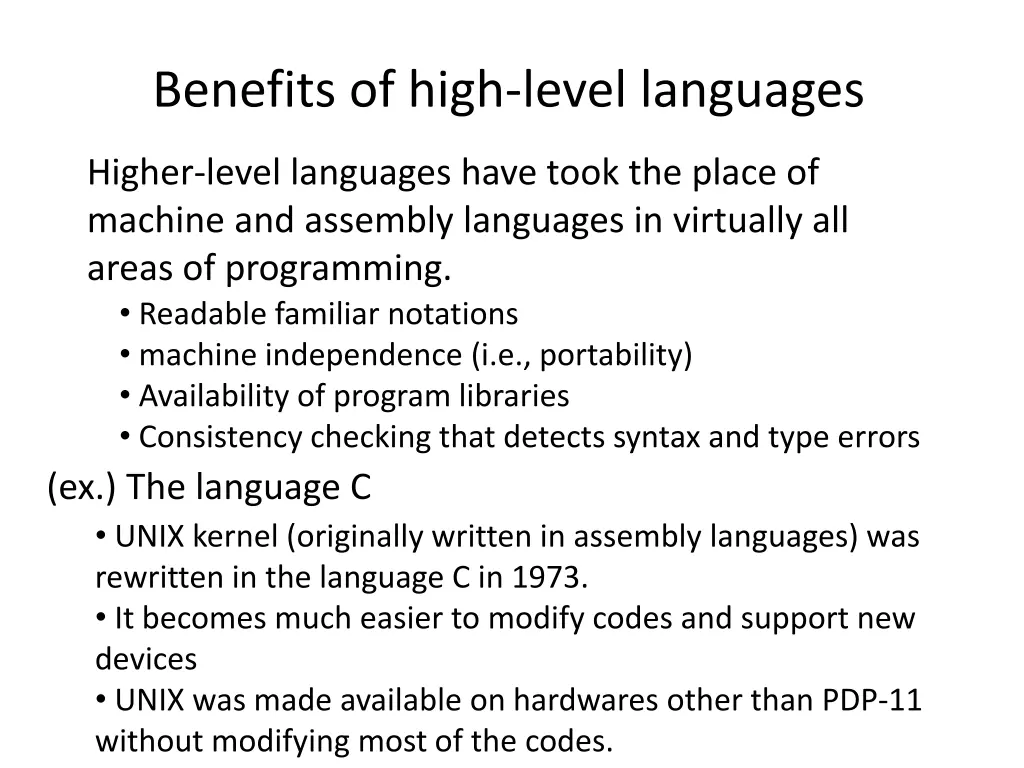 benefits of high level languages