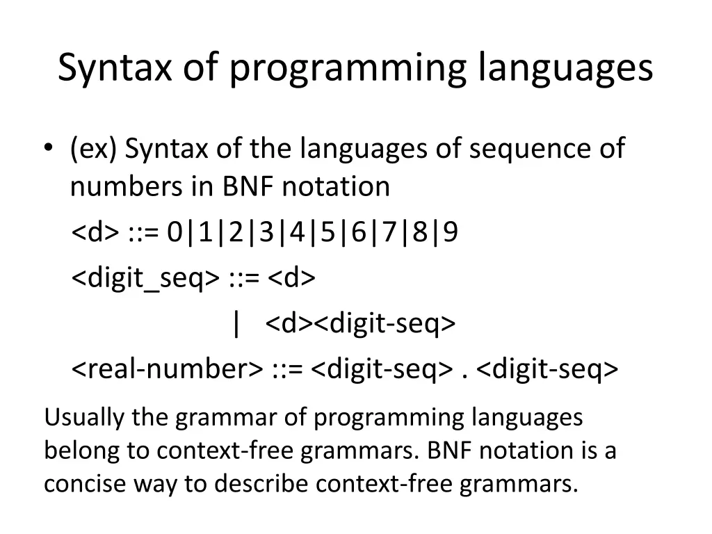 syntax of programming languages