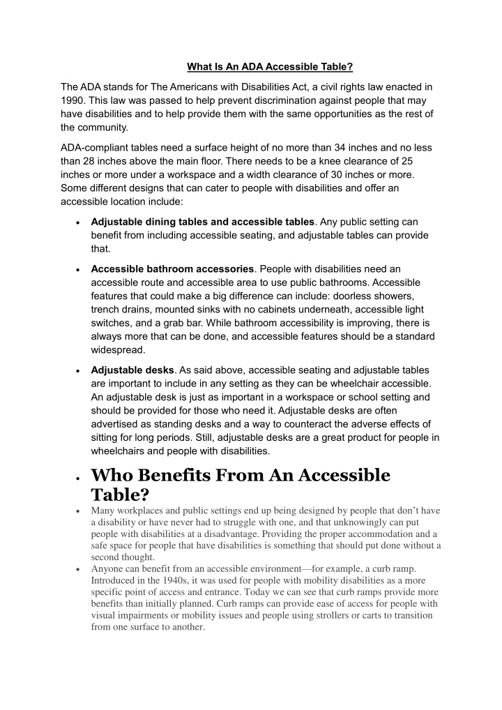 what is an ada accessible table