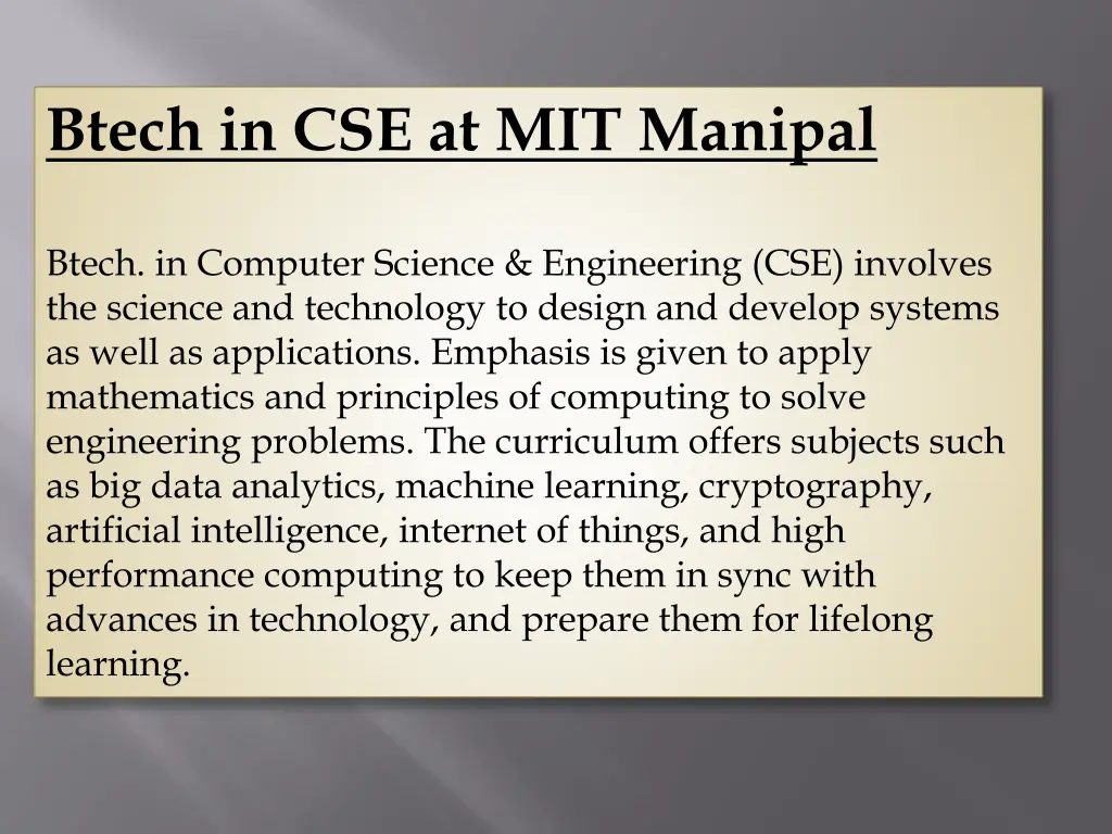 btech in cse at mit manipal
