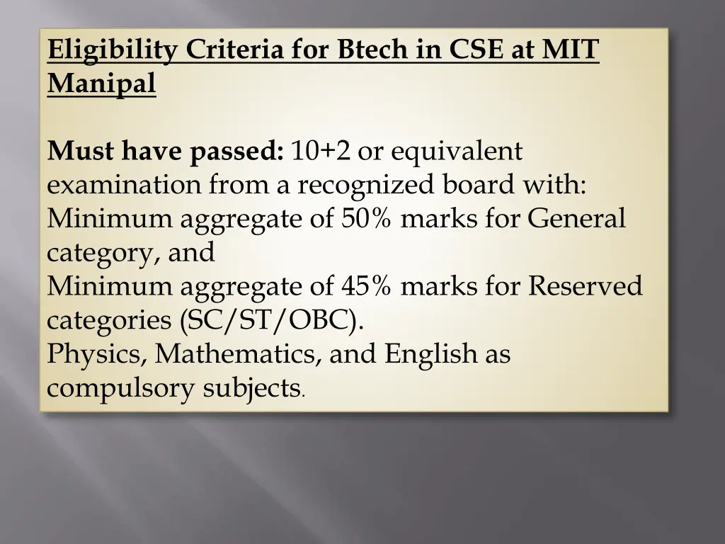 eligibility criteria for btech