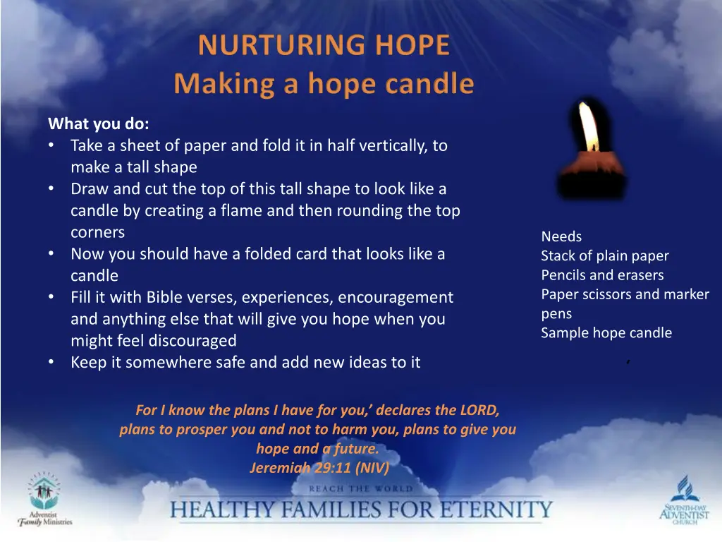 nurturing hope making a hope candle