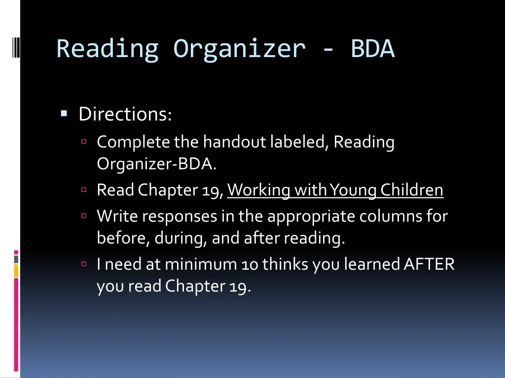 reading organizer bda