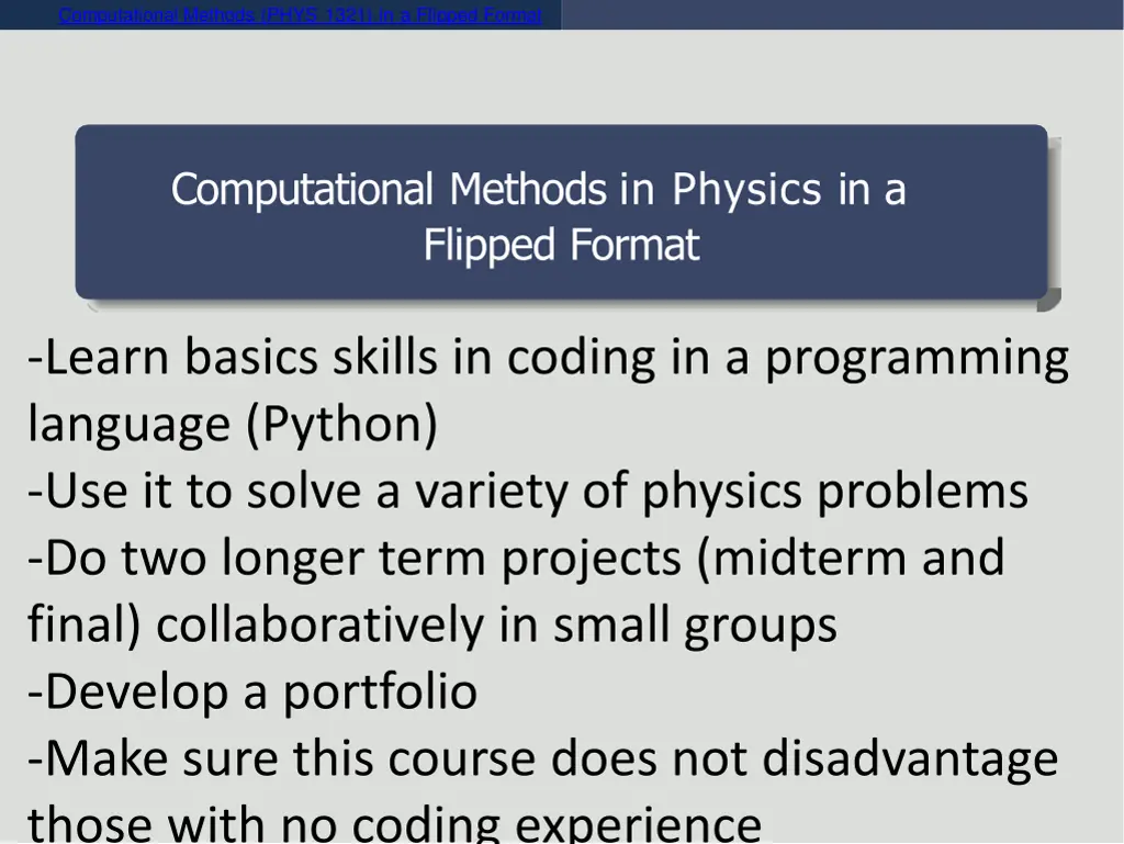 computational methods phys 1321 in a flipped