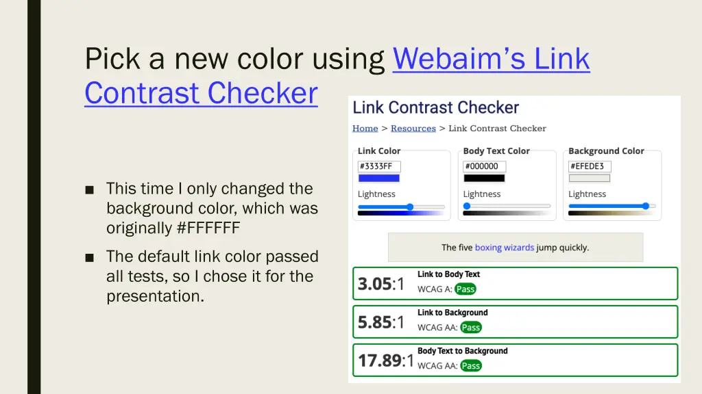 pick a new color using webaim s link contrast