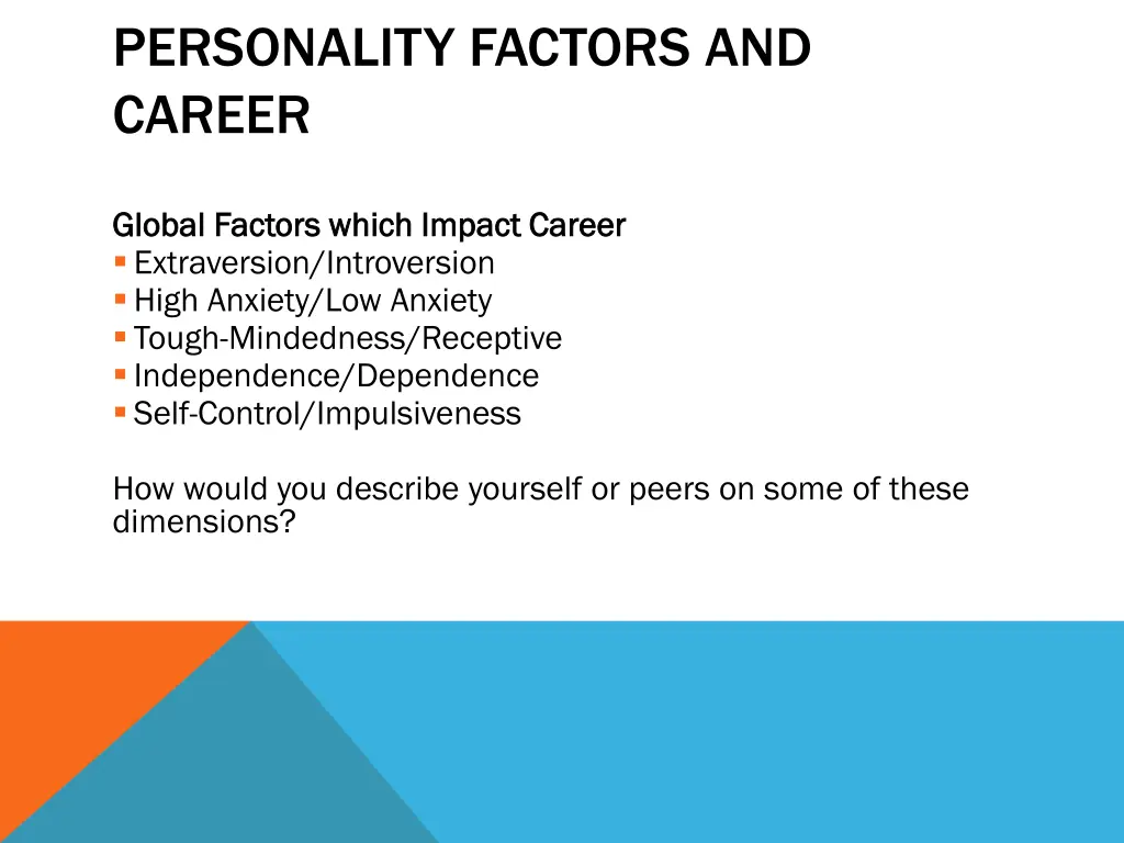 personality factors and career