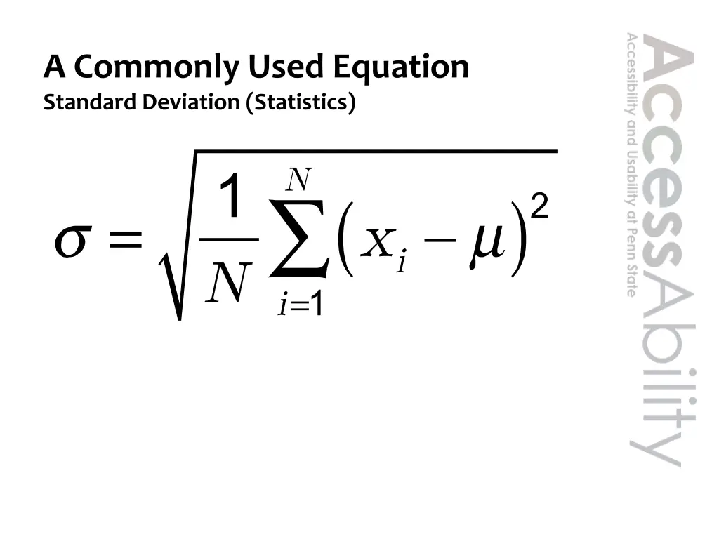 a commonly used equation standard deviation