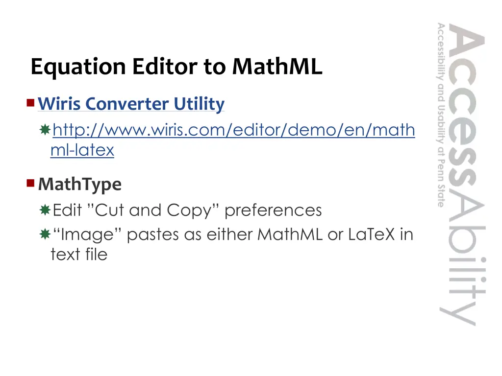 equation editor to mathml