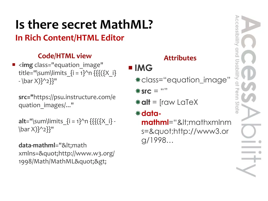 is there secret mathml in rich content html editor