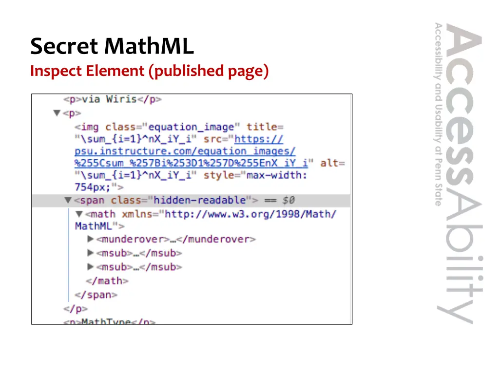 secret mathml inspect element published page