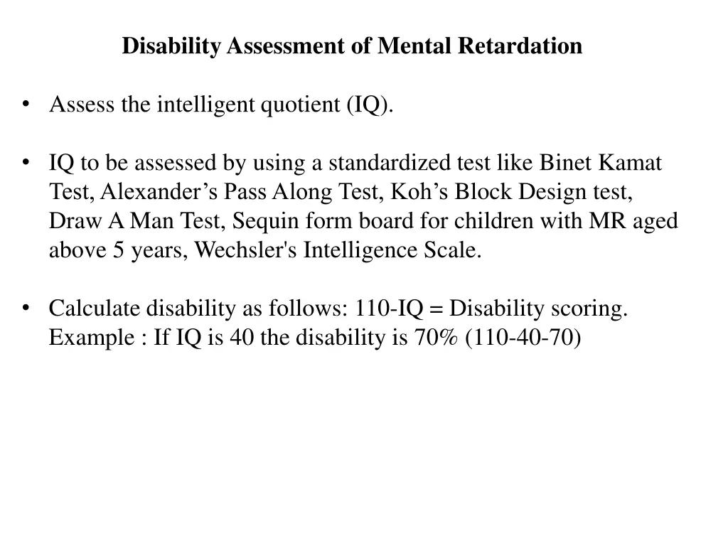 disability assessment of mental retardation