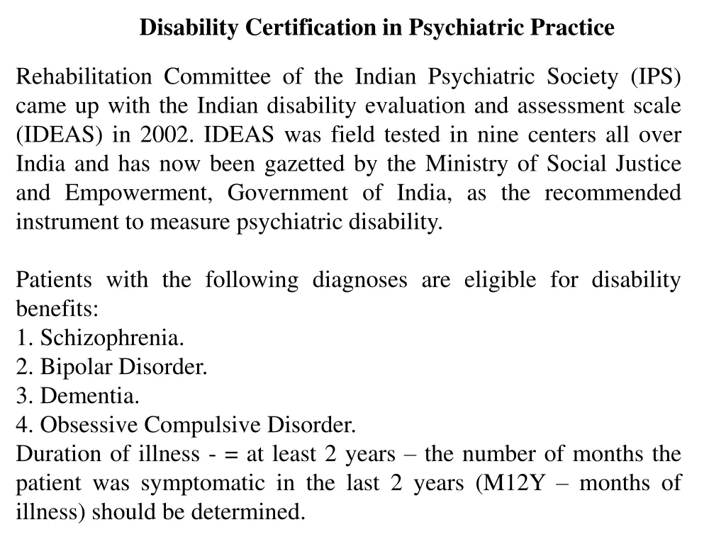 disability certification in psychiatric practice