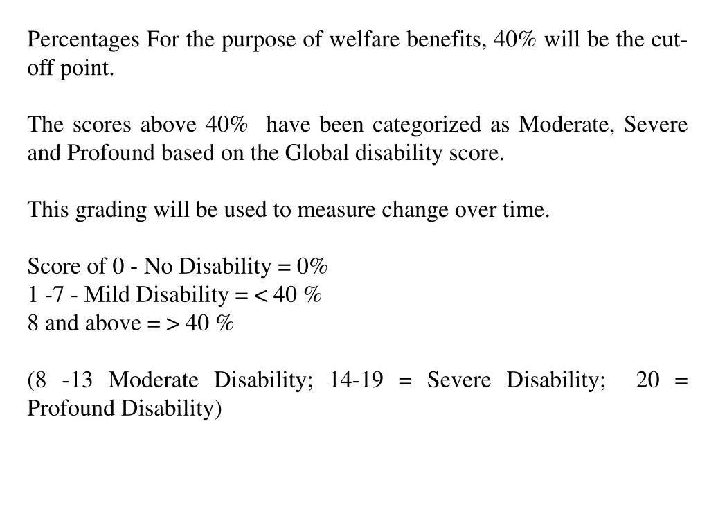 percentages for the purpose of welfare benefits