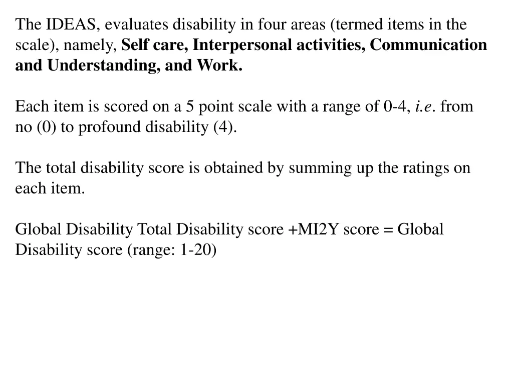 the ideas evaluates disability in four areas