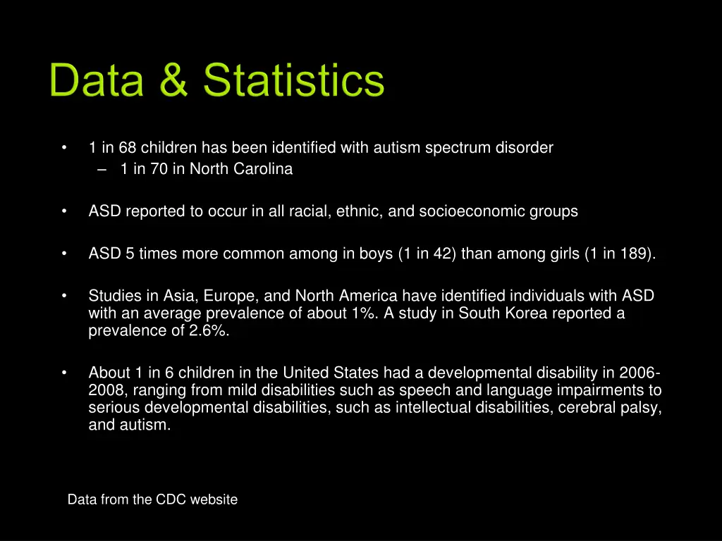 1 in 68 children has been identified with autism