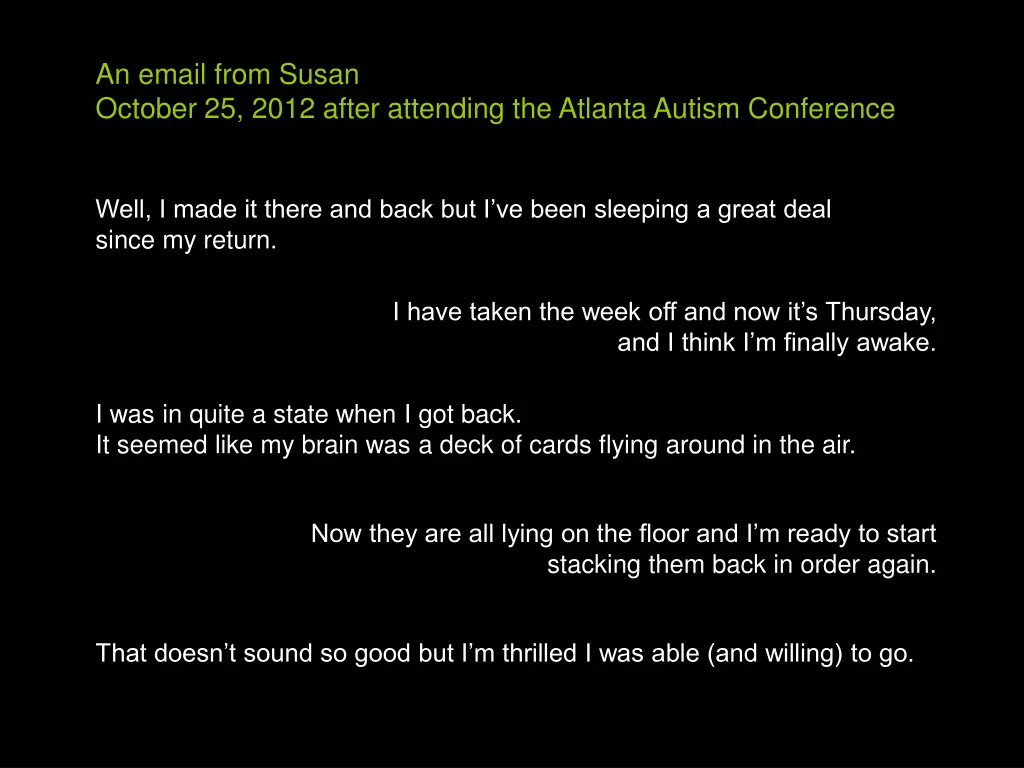 an email from susan october 25 2012 after