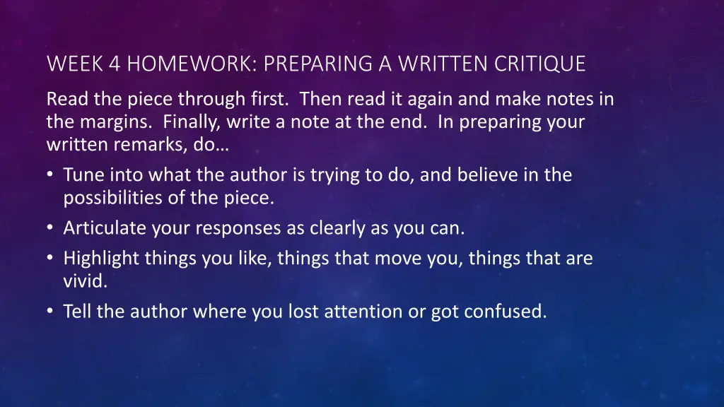 week 4 homework preparing a written critique