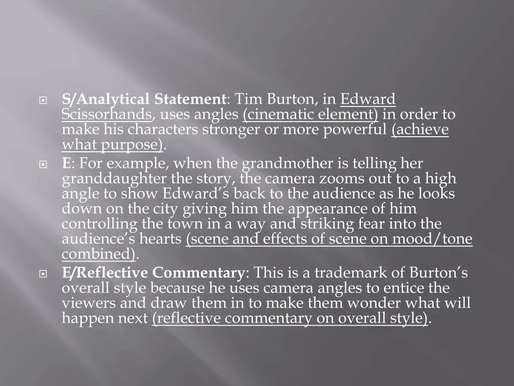 s analytical statement tim burton in edward 1