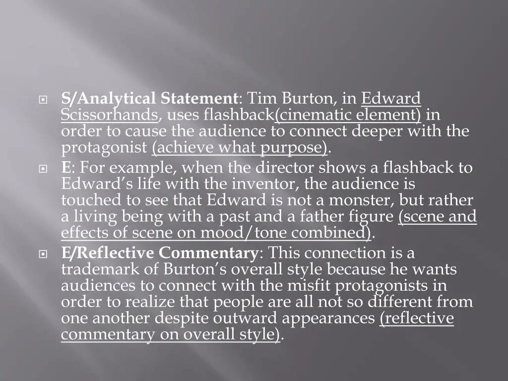 s analytical statement tim burton in edward 2