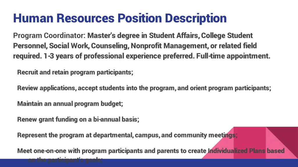 human resources position description