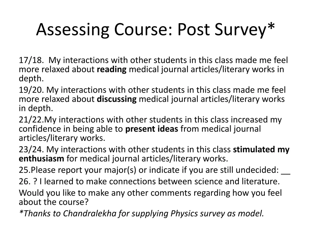 assessing course post survey