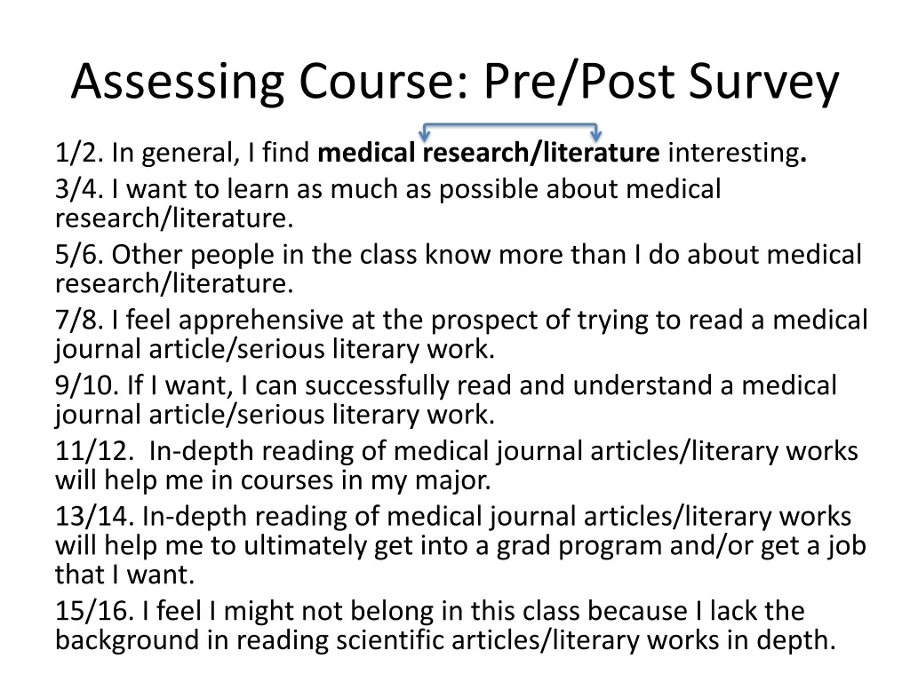 assessing course pre post survey 1