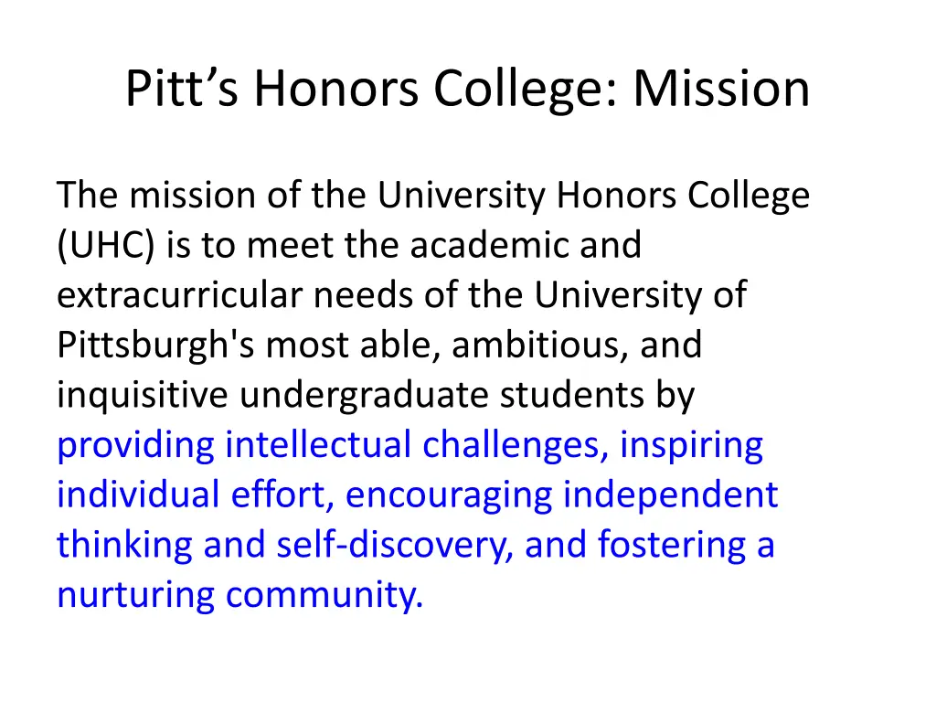 pitt s honors college mission