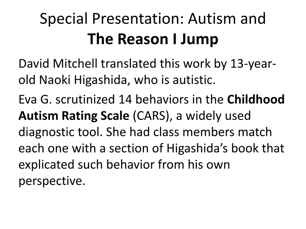 special presentation autism and the reason i jump