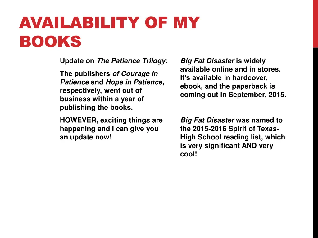 availability of my books