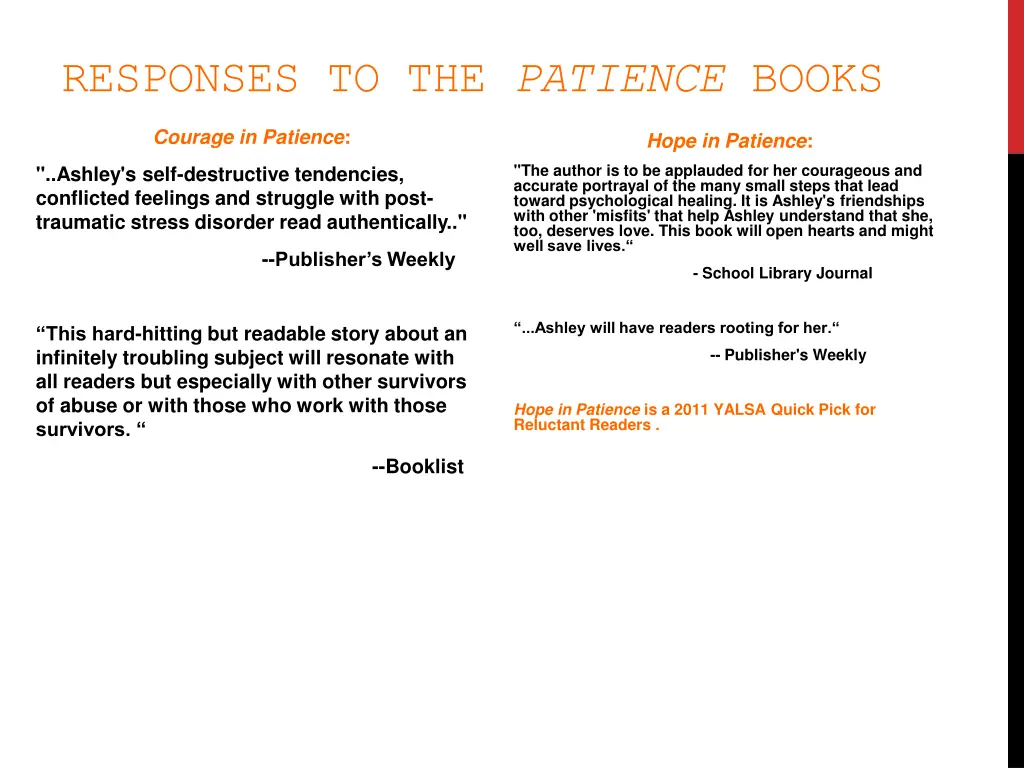 responses to the patience books