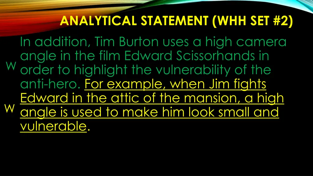 analytical statement whh set 2 in addition 1