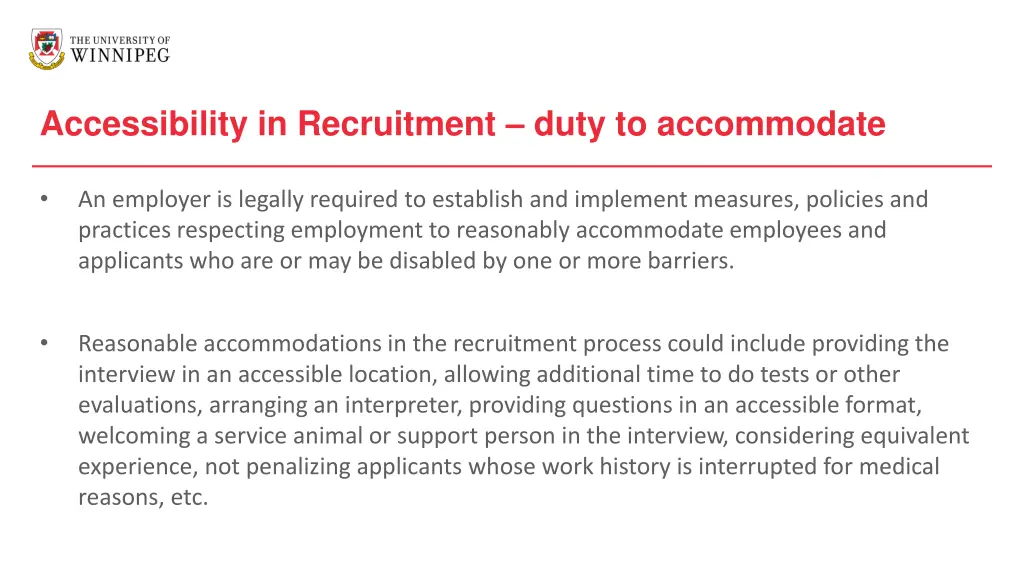 accessibility in recruitment duty to accommodate