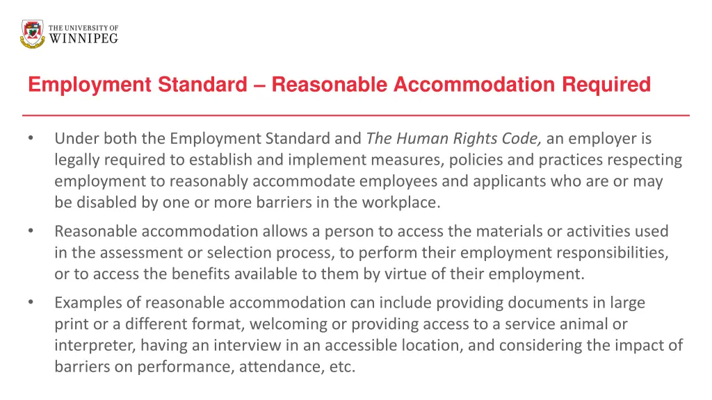 employment standard reasonable accommodation