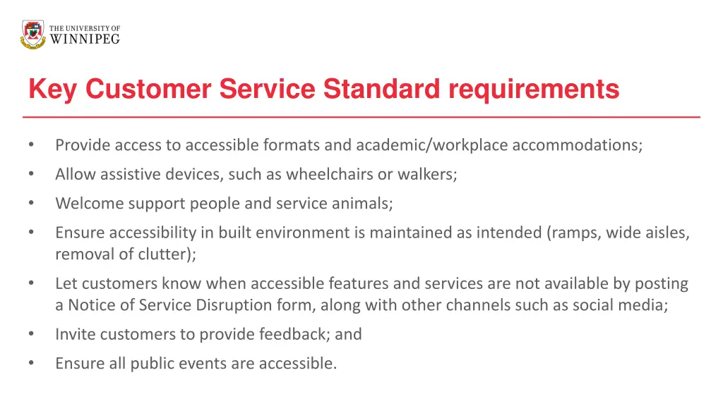 key customer service standard requirements